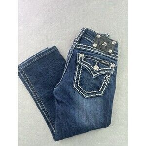 Miss Me Signature Cuffed Capri Jeans Size 24 Dark Wash Embroidered Sequin Tribal